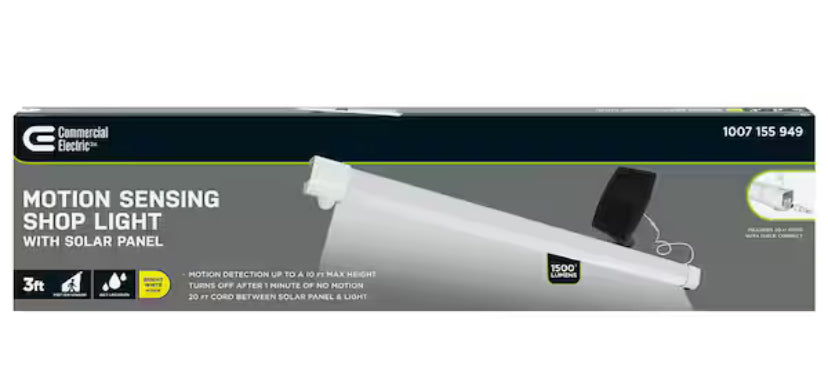 3ft. 100-Watt Equivalent Integrated LED White Solar Powered Portable Light with Motion Sensor