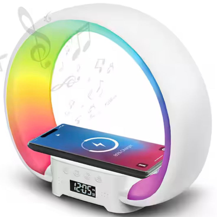 8.95 in. Bluetooth Enabled White LED Desk Lamp with USB-C Port, QI Wireless Charging Pad, and Built-in Speaker