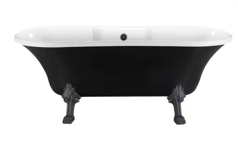68 in. Acrylic Clawfoot Non-Whirlpool Bathtub in Glossy Black With Brushed GunMetal Clawfeet And Brushed GunMetal Drain