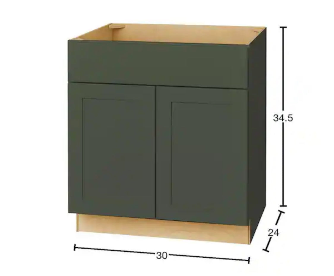 Avondale 30 in. W x 24 in. D x 34.5 in. H Ready to Assemble Plywood Shaker Sink Base Kitchen Cabinet in Fern Green