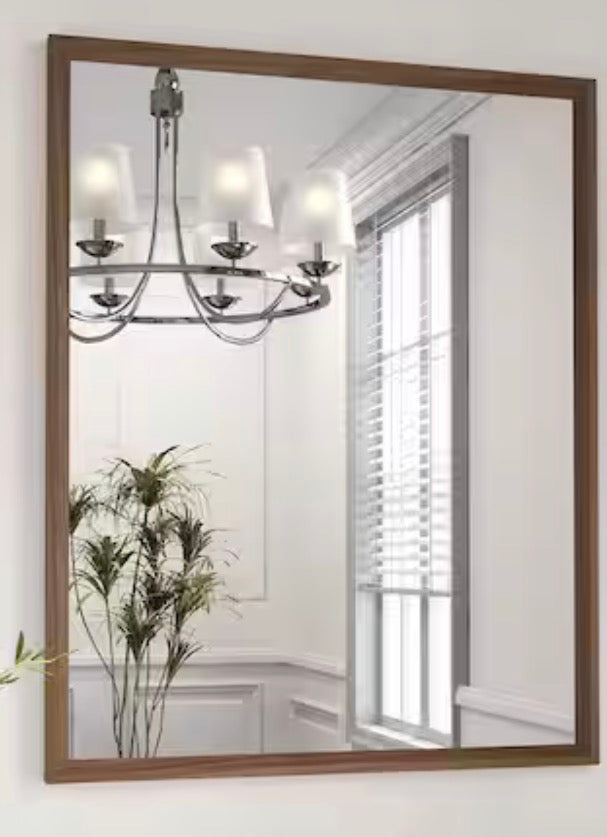 Walnut 24 in. W x 36 in. H Rectangle Farmhouse Wall Mounted Framed Mirror, Anti-Rust Bathroom Vanity Mirrors