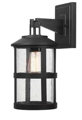 Penelope Matte Black Modern Indoor/Outdoor 1-Light Wall Sconce with Seeded Glass Shade