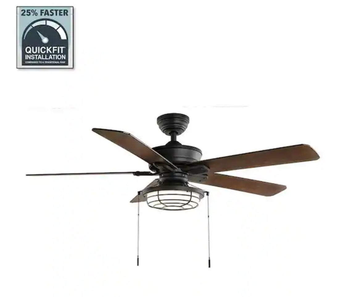 Norwood 52 in. Indoor/Outdoor LED Matte Black Damp Rated Downrod Ceiling Fan with Light Kit and 5 Reversible Blades