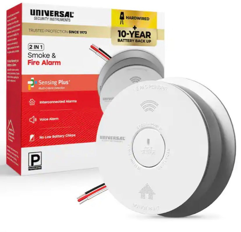 Hardwired and 10-Year Battery Backup Smoke Detector with Photoelectric Sensor and Voice Alert