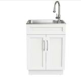 24 in. W x 21 in. D x 51 in. H Drop-In Stainless Steel Laundry Sink with Faucet and Cabinet in White