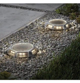 Solar 15 Lumens Silver Integrated LED In-Ground Disk Path Light with Textured Lens (4-Pack); Weather/Rust Resistant