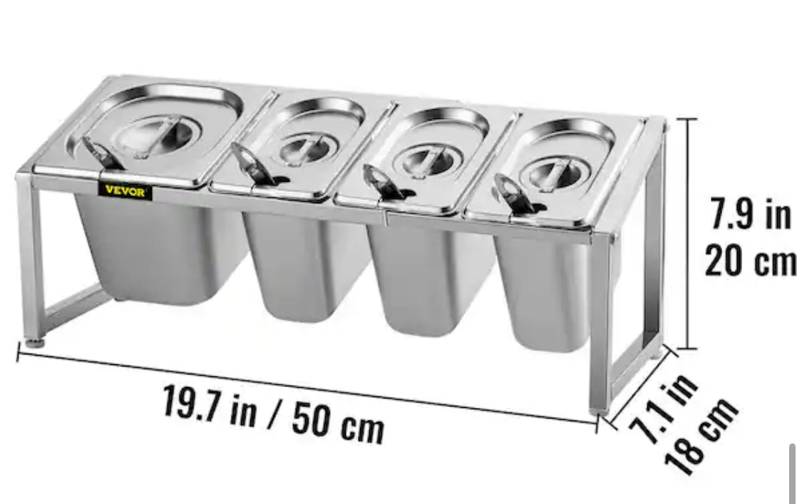 Expandable Spice Rack 13.8 in., 23.6 in. Adjustable Stainless Steel Organizer Shelf with 3-1/9 Pans 1-1/6 Pan 4 Ladles