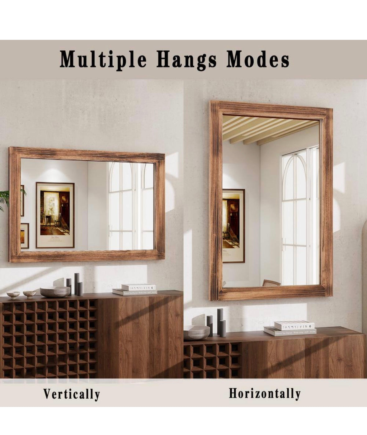 24 in. W x 36 in. H Rectangular Classic Brown Wooden Framed Bathroom Vanity Mirror Wall Mirror
