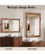 24 in. W x 36 in. H Rectangular Classic Brown Wooden Framed Bathroom Vanity Mirror Wall Mirror