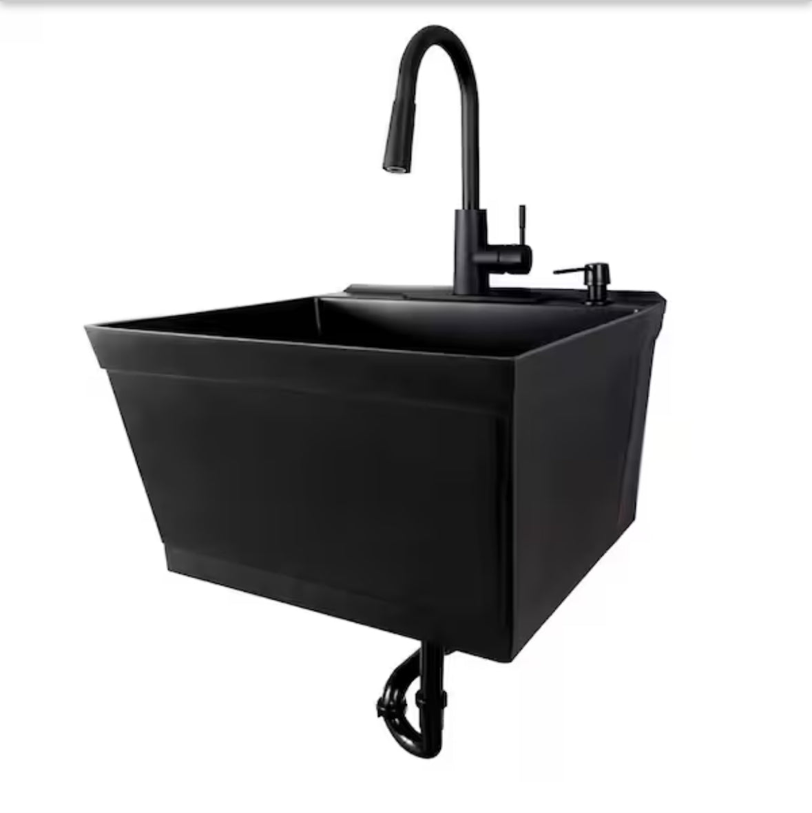 23.5 in. x 22.88 in. Black Thermoplastic Wall Mounted Utility Sink with Matte Black Finish Pull-down Sprayer Faucet