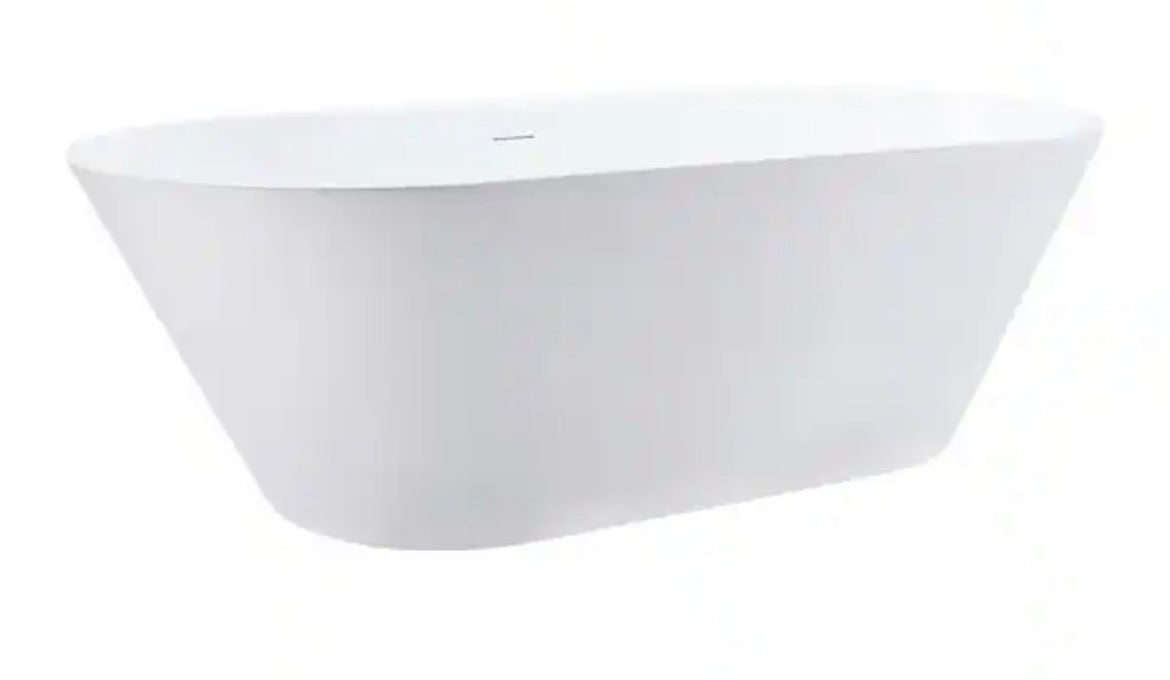 70 in. x 32 in. Acrylic Freestanding Soaking Bathtub in Glossy White with Brushed Brass Drain