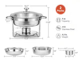 2-Pack 6 qt. Stainless Steel Round Chafing Dishes Buffet Set Glass Lid Holder