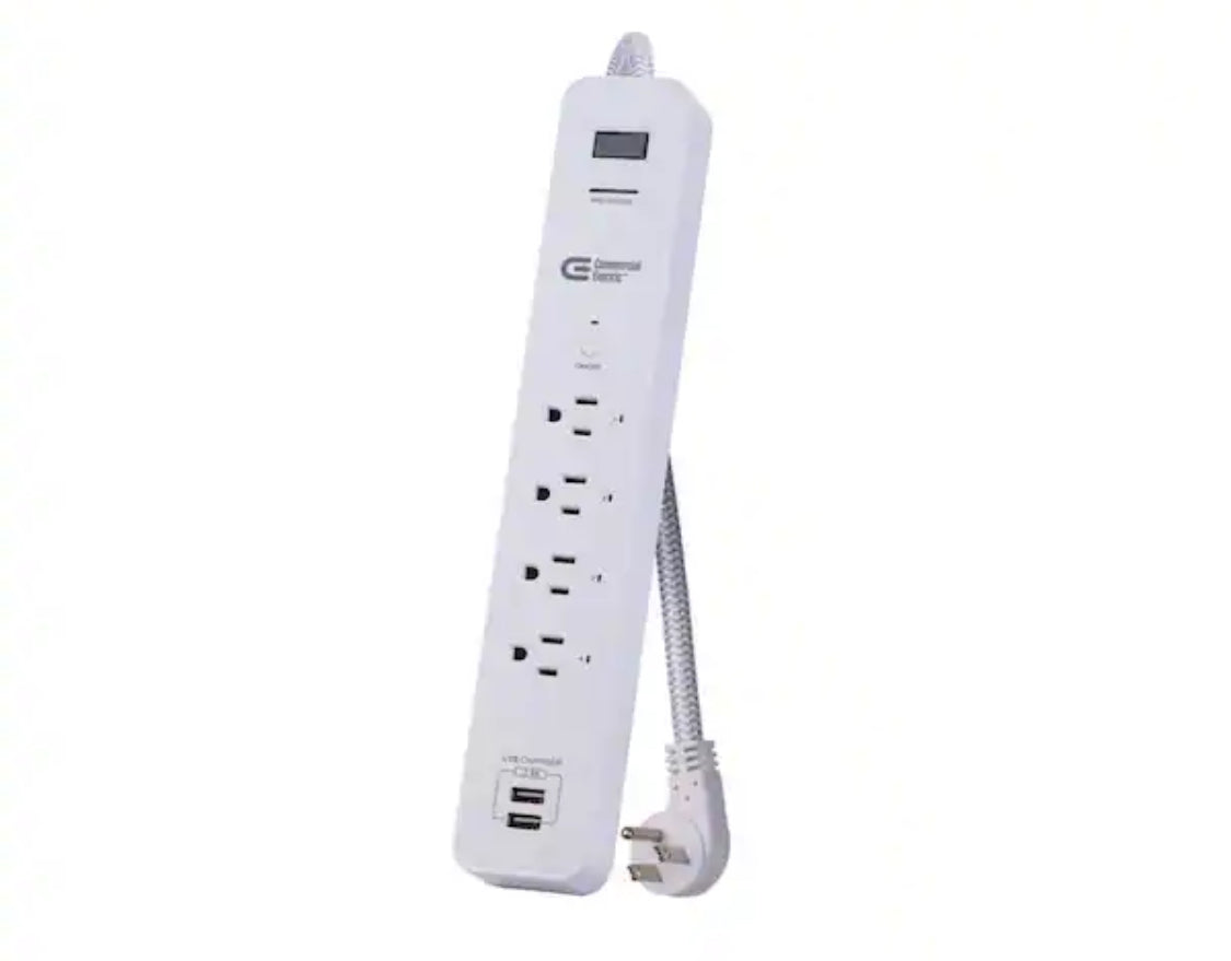 3 ft. 4-Outlet White Surge Protector Smart with USB Powered by Hubspace