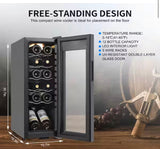 10.7 in. Wine Cooler 12 Bottle Freestanding Wine Refrigerator with Door Lock, Black