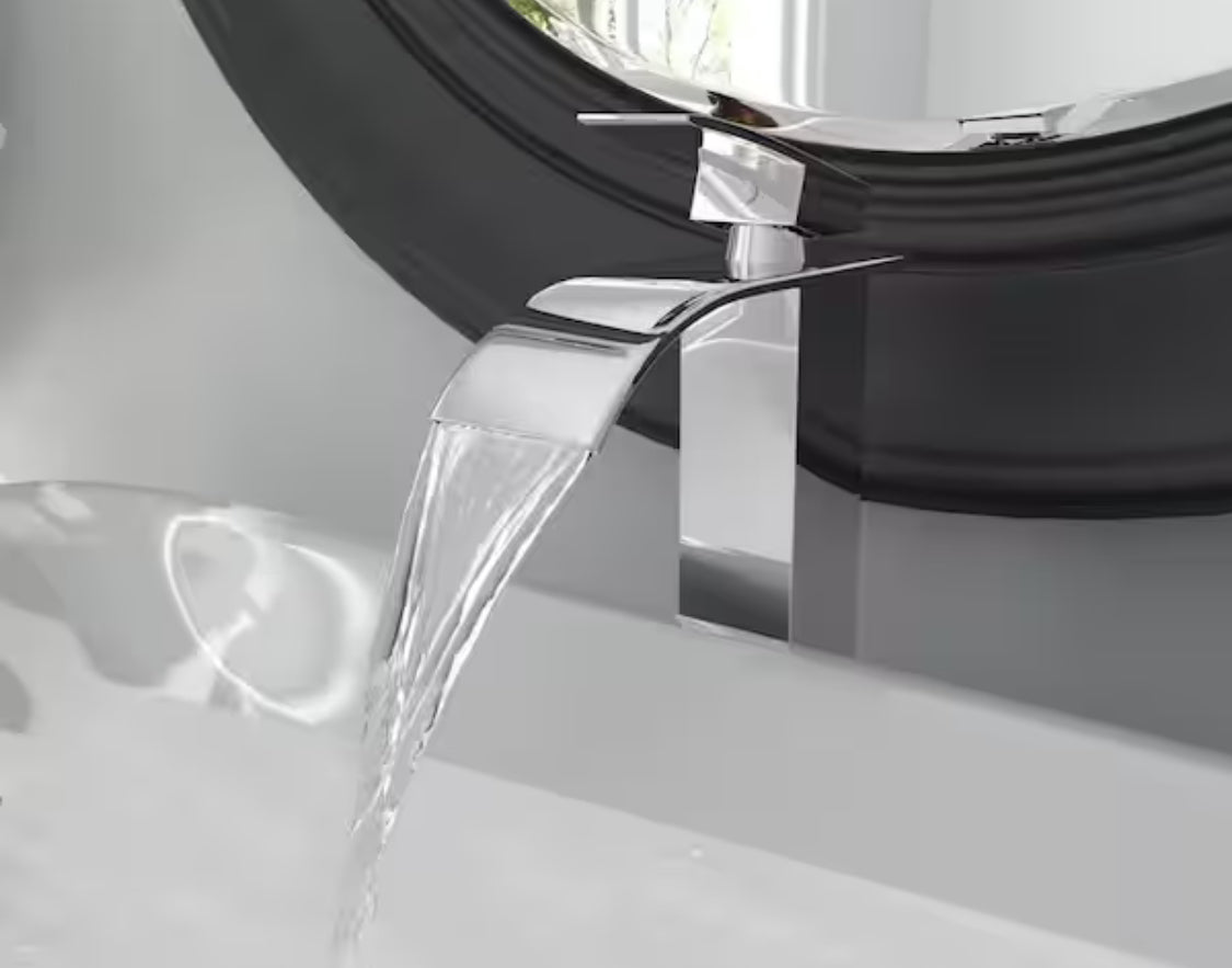 Waterfall Single Hole Single Handle Tall Bathroom Vessel Sink Faucet With Supply Hose in Polished Chrome