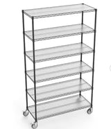 6-Tier Heavy-Duty Storage Wire Rack with Wheels, Black 6000 lbs. NSF Height Adjustable Metal Garage Storage Rack