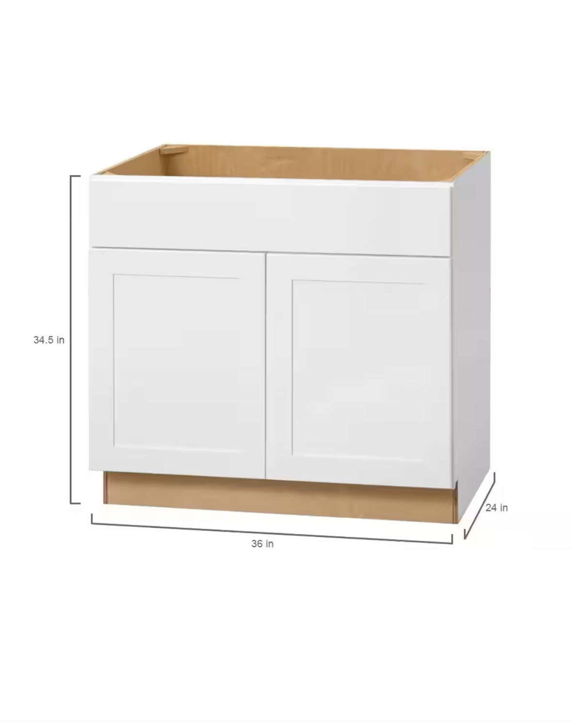 Avondale Shaker Alpine White Ready to Assemble Plywood 36 in Sink Base Kitchen Cabinet (36 in W x 24 in D x 34.5 in H)