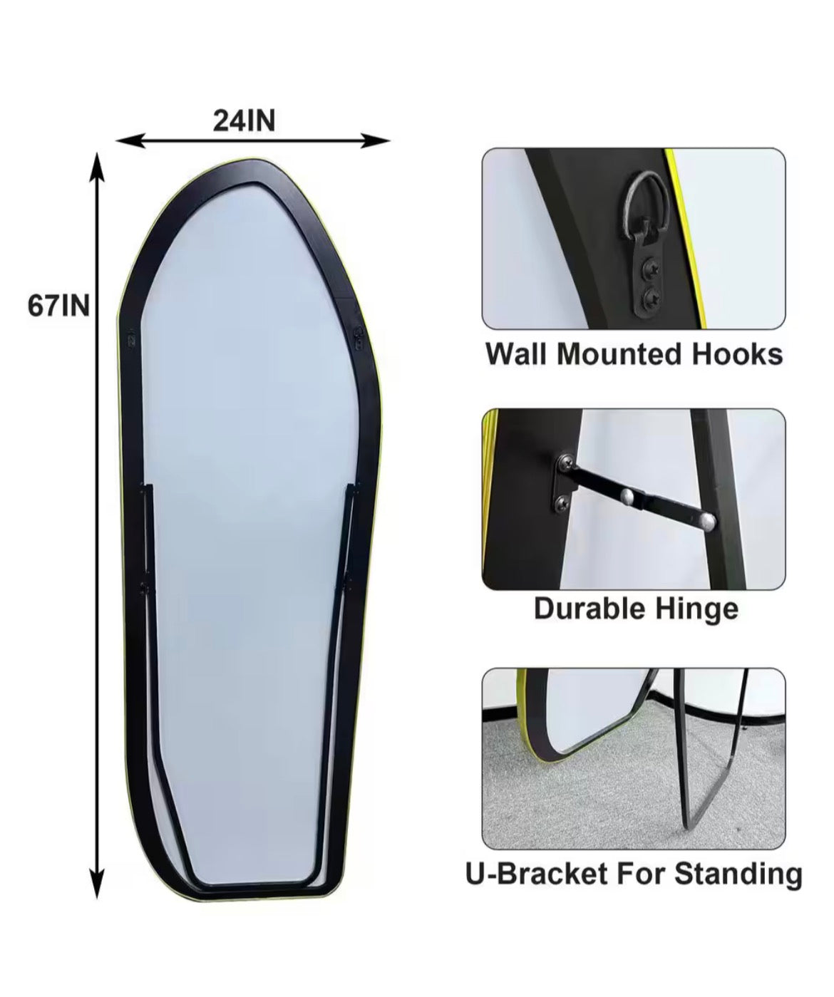 Gold 24 in. W x 67 in. H Irregular Modern Aluminum Alloy Framed Full Length Mirror Floor Mirror