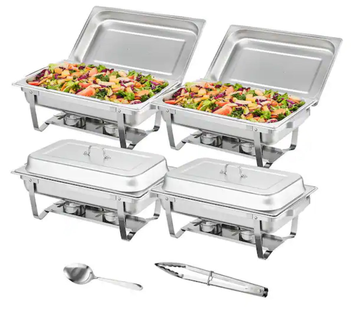 8 qt. Chafing Dish Buffet Set Stainless Chafer with 4 Full Size Pans Rectangle Catering Warmer Server (4-Pack)