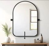 24 in. W x 36 in. H Arched Black Framed Wall Mirror Round Corner Bathroom Vanity Mirror