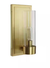 Closmere 5 in. 1-Light Brushed Gold Mid-Century Modern Wall Sconce with Clear Glass Shade