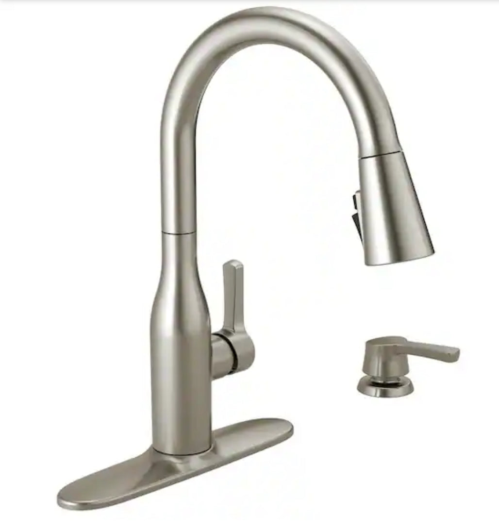 Marca Single-Handle Pull-Down Sprayer Kitchen Faucet with ShieldSpray Technology and Soap in SpotShield Stainless