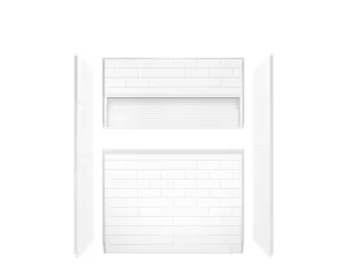 NexTile 32 in. D x 60 in. W x 74 in. H Composite Direct-to-Stud Four-Piece Alcove Subway Tile Shower Wall Kit in White