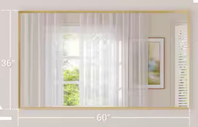 36 in. H x 60 in. W Rectangle Aluminum Framed Mirrors for Bathroom Wall, Brushed Gold