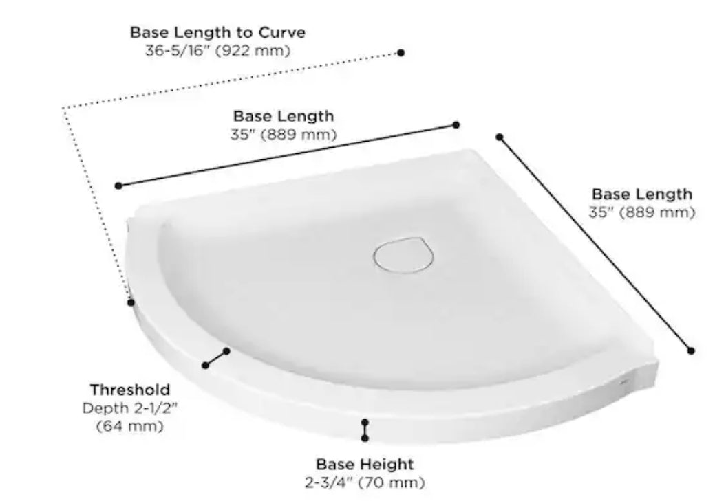 Ovation Curve 36 in. L x 36 in. W Corner Shower Pan Base with Center Drain in Arctic White