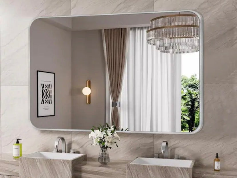 30 in. W x 48.2 in. H Rectangular Aluminum Frame Square Silver Wall Mirror