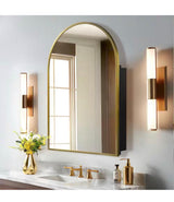 29.5 in. W x 39.4 in. H Arched Recessed/Surface Mount Medicine Cabinet with Mirror in Gold