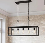 Boswell Quarter 5-Light Black Industrial Linear Island Hanging Chandelier for Kitchen Islands and Dining