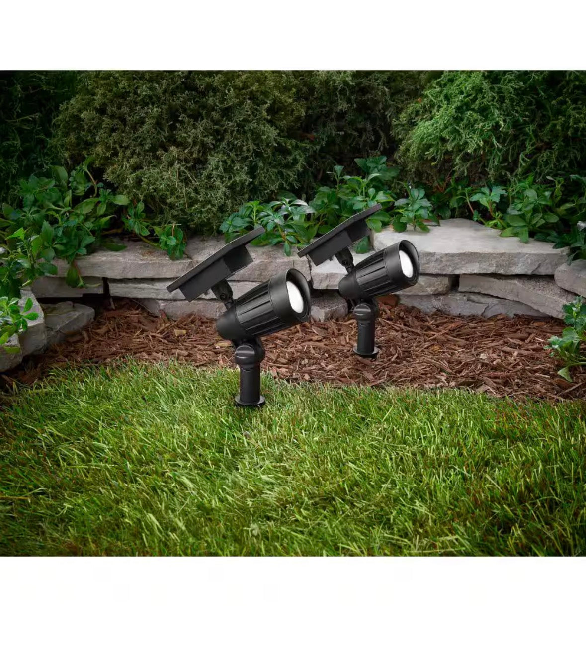 Solar 50 Lumens Black Outdoor Integrated LED Adjustable Beam Spotlight (2-Pack); Weather/Water/Rust Resistant