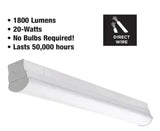 2 ft LED Garage Workshop Ceiling Strip Light Fixture Shop Light Hardwire 1800 Lumens 4000K Bright White