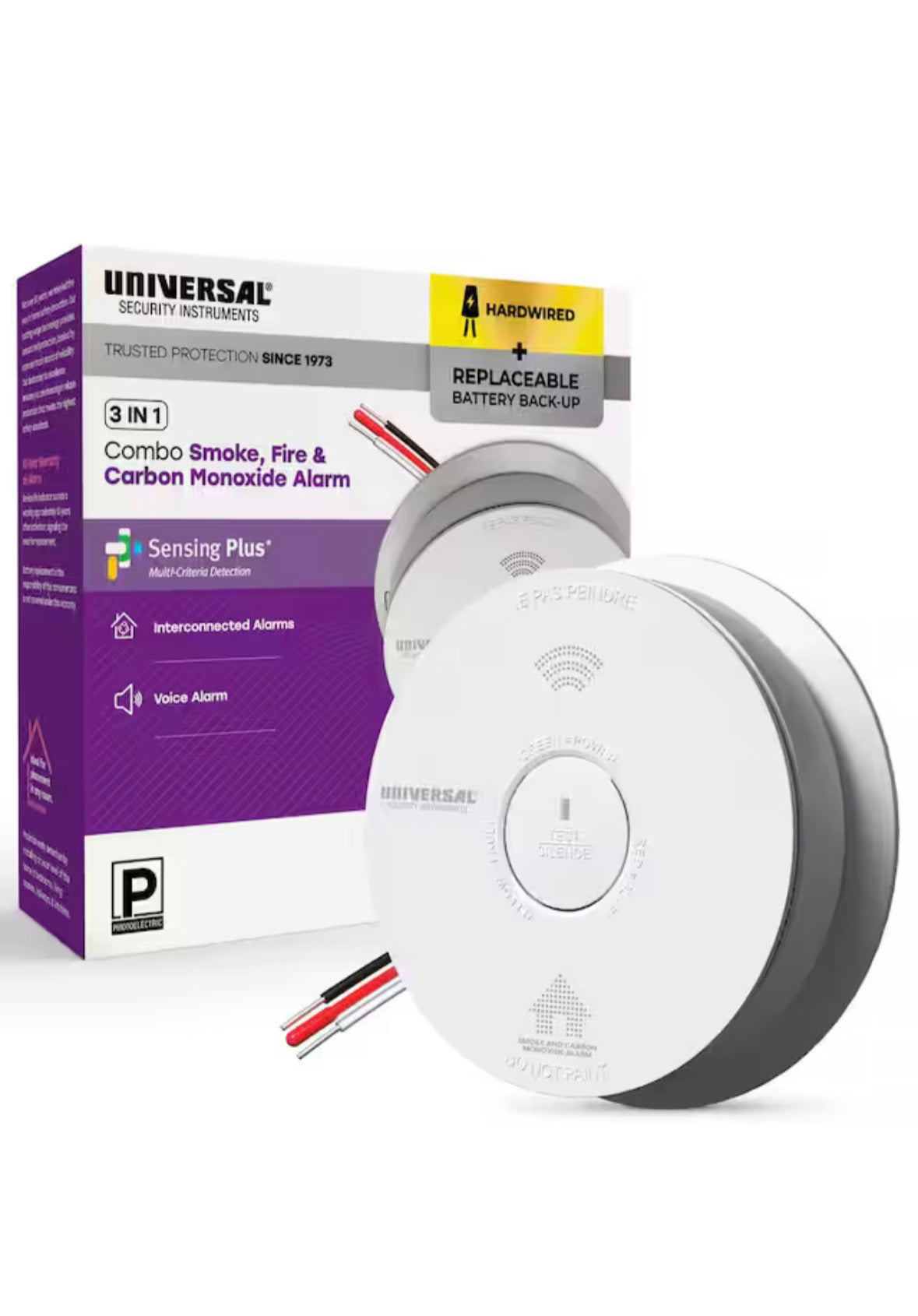 Hardwired and 3-Year Replaceable Battery Backup Combination Smoke and Carbon Monoxide Detector w/ Voice Alarm