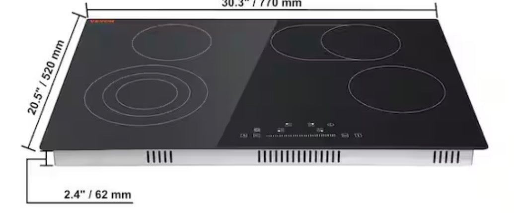 Built in Electric Stove Top 30 in. 5 Burners Glass Radiant Cooktop with Sensor Touch Control, Timer and Child Lock,Black