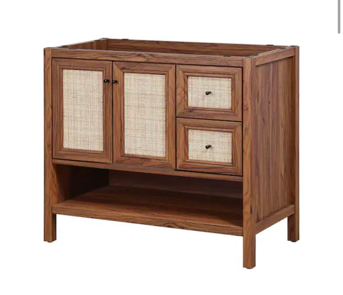 Jasper 36 in. W x 18 in. D x 33 in. H Rattan Modern Coastal 2-Shelf Bath Vanity Cabinet without Top in Walnut