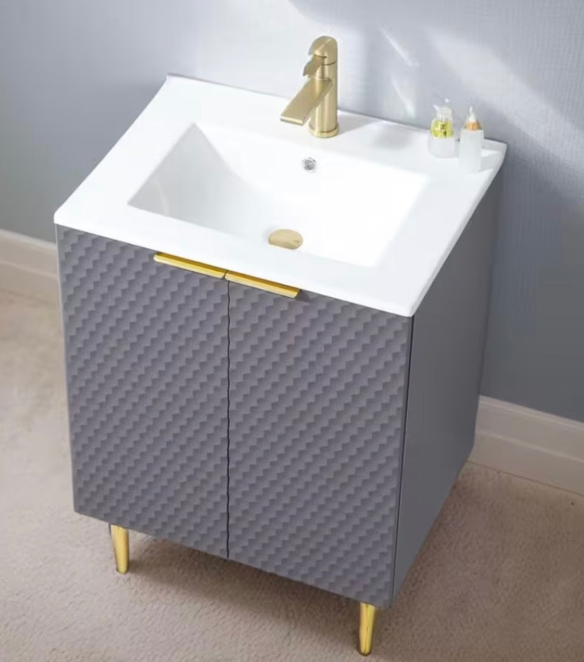 24 in. W Single Bath Vanity in Gray with White Ceramic Top Unassembled