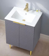 24 in. W Single Bath Vanity in Gray with White Ceramic Top Unassembled