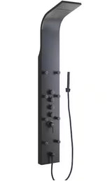 65 in. 8-Jet Rainfall Shower Panel System with Waterfall Shower Head and Shower Wand in Black Painted Stainless Steel