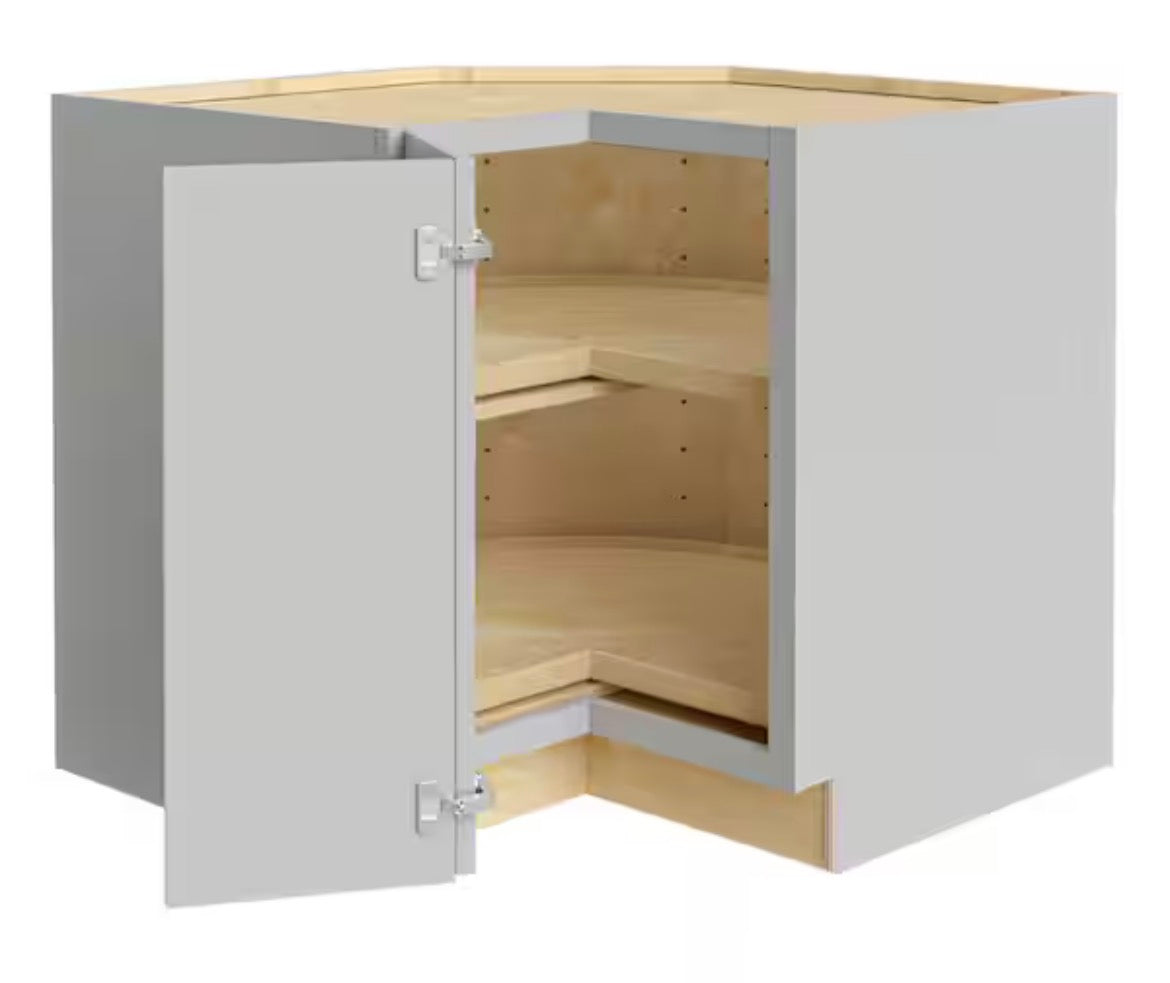 36 in. W x 34.5 in. H Ready to Assemble Plywood Shaker Lazy Susan Corner Cabinet in Dove Gray