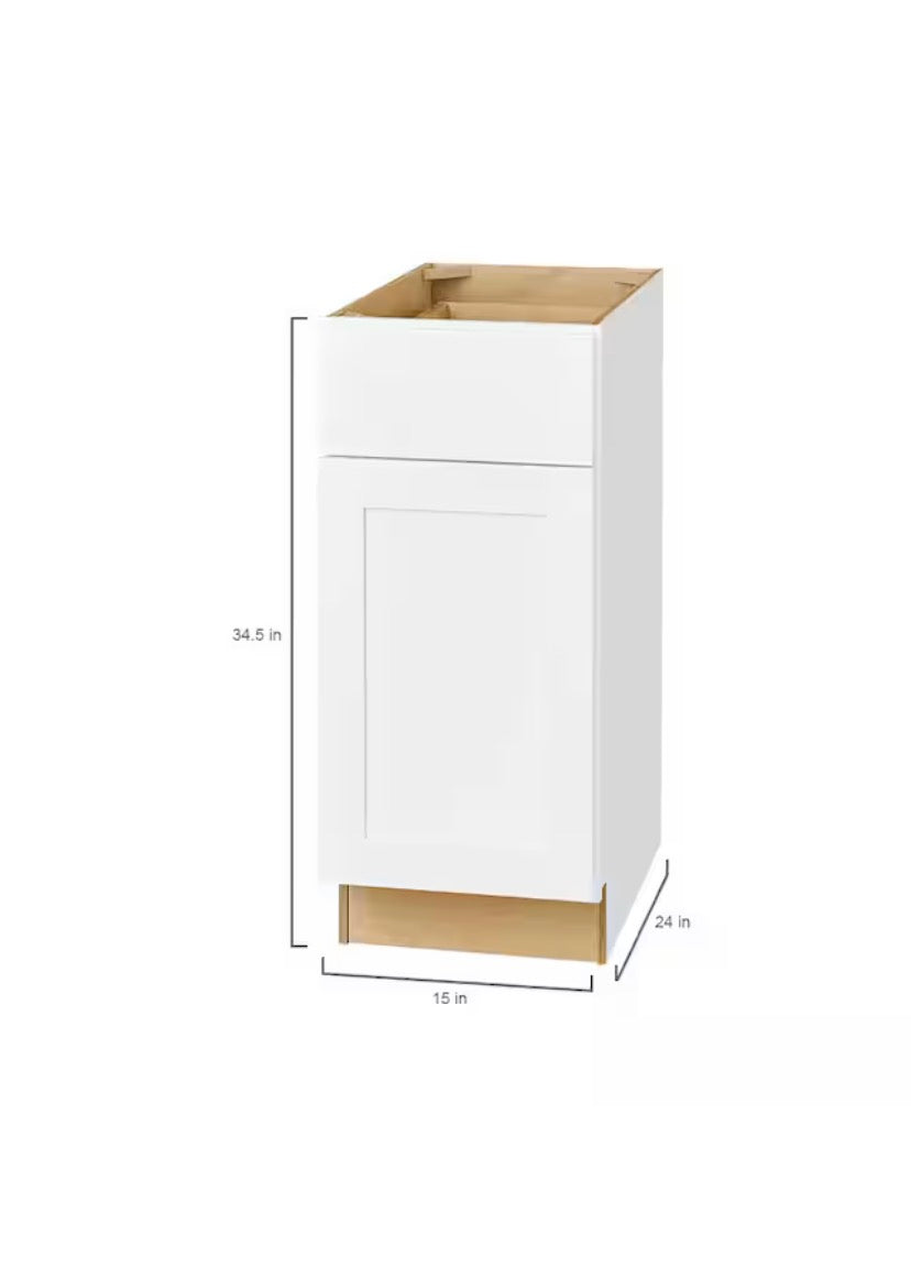 Avondale Shaker Alpine White Quick Assemble Plywood 15 in Base Kitchen Cabinet (15 in W x 24 in D x 34.5 in H)