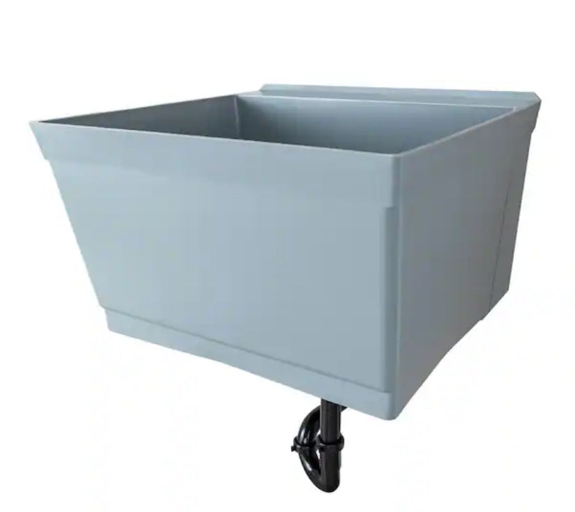 23.5 in. x 22.88 in. Grey Thermoplastic Wall Mounted Utility Sink Kit with Sink Drain P-Trap and Water Supply Lines