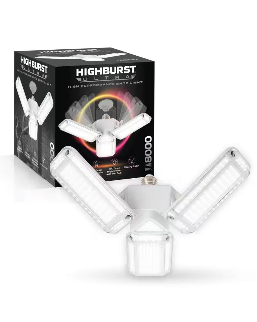 Highburst 70-Watt Equivalent 6500K E26 3-Panel Adjustable 8000-Lumen LED Specialty Light Bulb