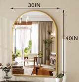 Gold 30 in. W x 40 in. H Arched Bathroom Mirror Mirror Wall Aluminum Alloy Framed Mirror
