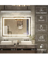 26 in. W x 38 in. H LED Light Anti-Fog Rectangular Modern Frameless White Wall Mirror