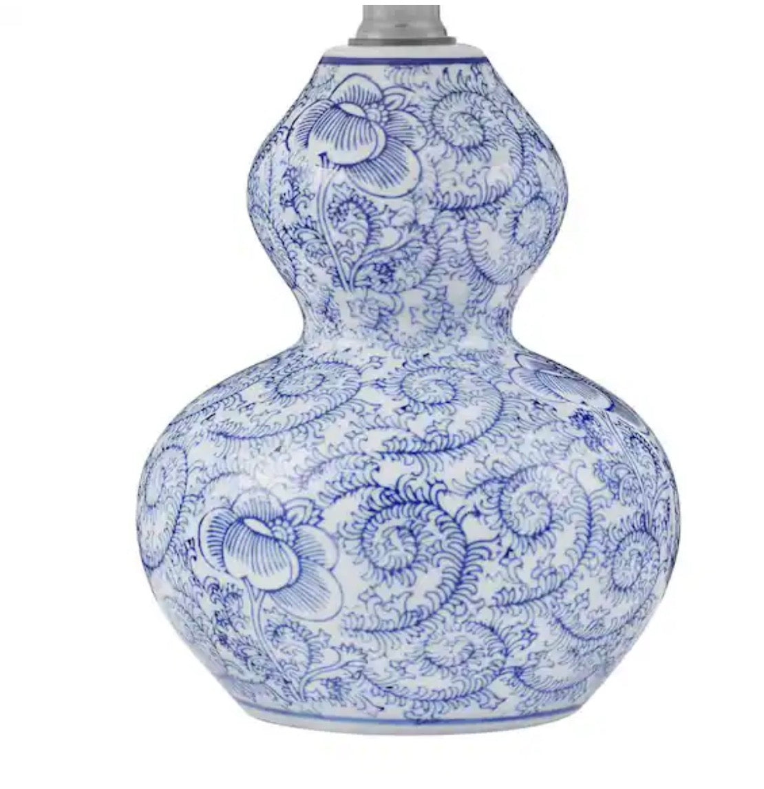 15 .75 in. Blue Floral Ceramic Table Lamp with White Fabric Shade