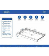 GB-2520-84-BL 60 in. x 36 in. Alcove Acrylic Shower Pan Base in Glossy Black with Center Drain, Drain Included