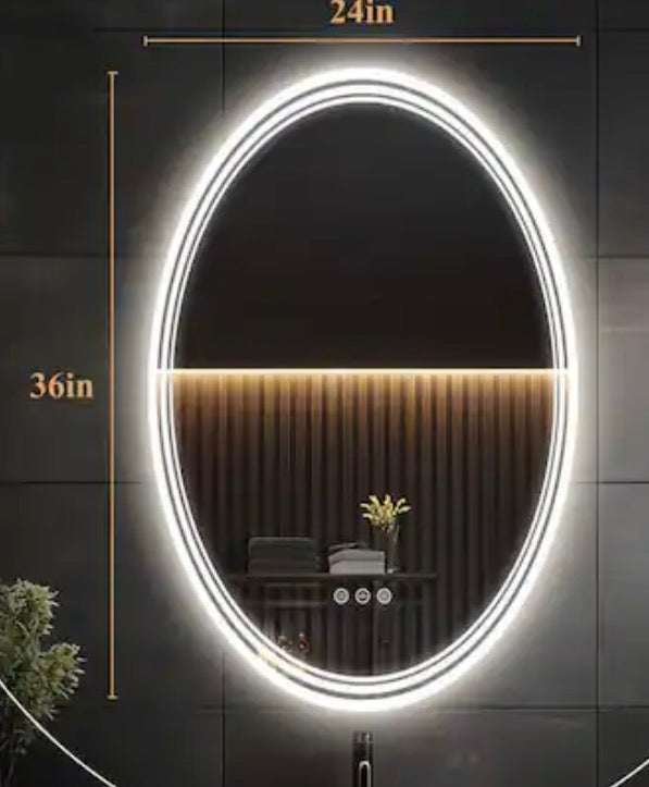 24 in. W x 36 in. H Oval LED Anti-Fog Frameless With Front Light And Backlight Wall Mirror Bathroom Vanity Mirror