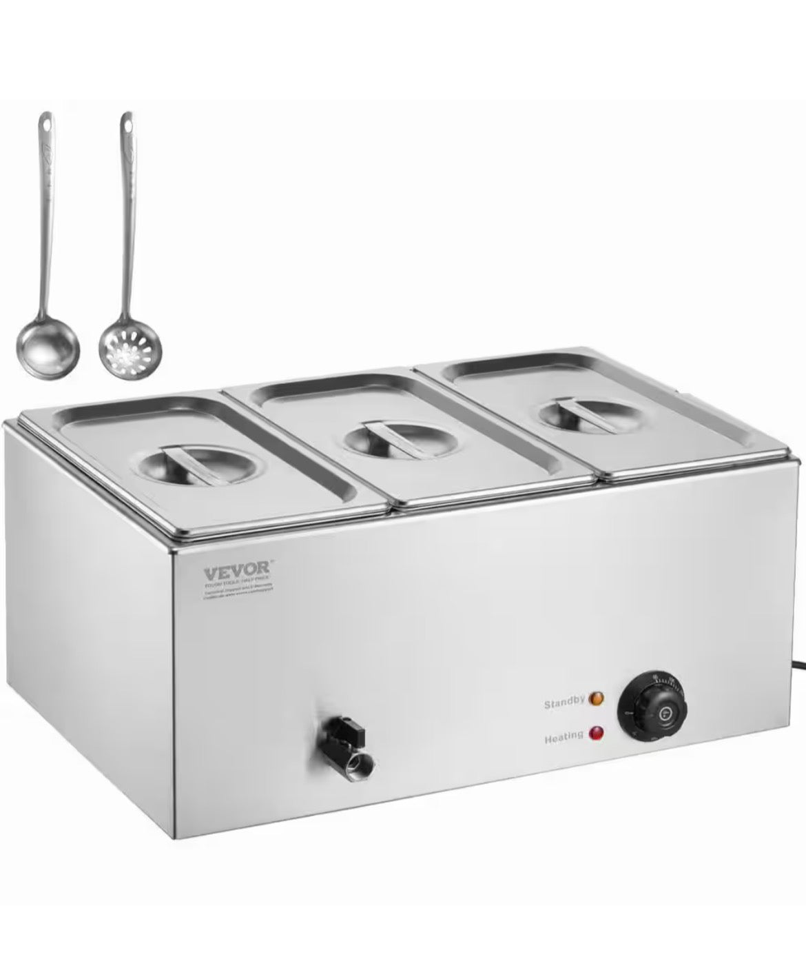 3-Pan Commercial Food Warmer, 17.4QT. Electric Steam Table, 1200W Professional Countertop Stainless Steel Buffet